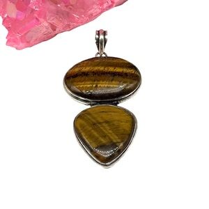 Tiger’s Eye Necklace Pendant 925 Sterling Silver Overlay